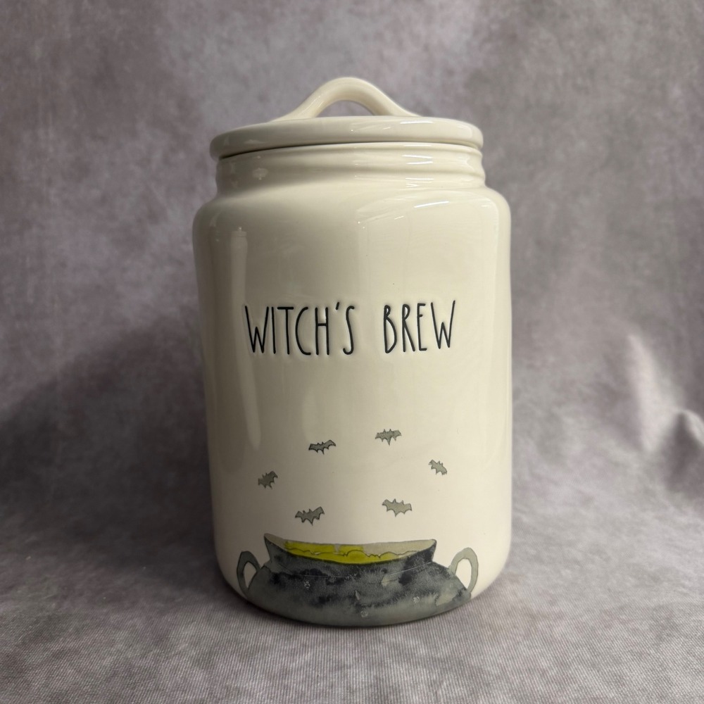 Rae Dunn Canister Kitchenware Cream Witchs Brew Halloween Cauldron Bats Jar